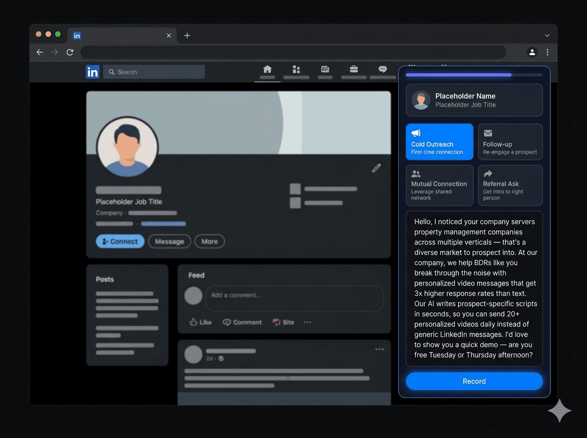 Recording a personalized video from a LinkedIn profile