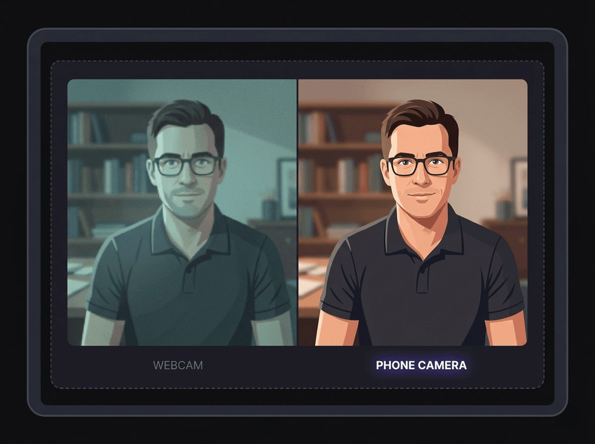 Side-by-side comparison of webcam vs phone camera quality